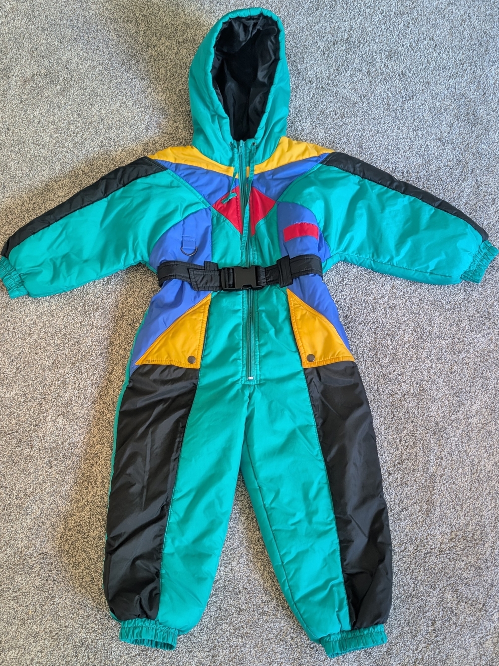 Vintage 80s 90s Apparatus Kids Size 5 Snowsuit Colorblock Ski Suit Teal Retro